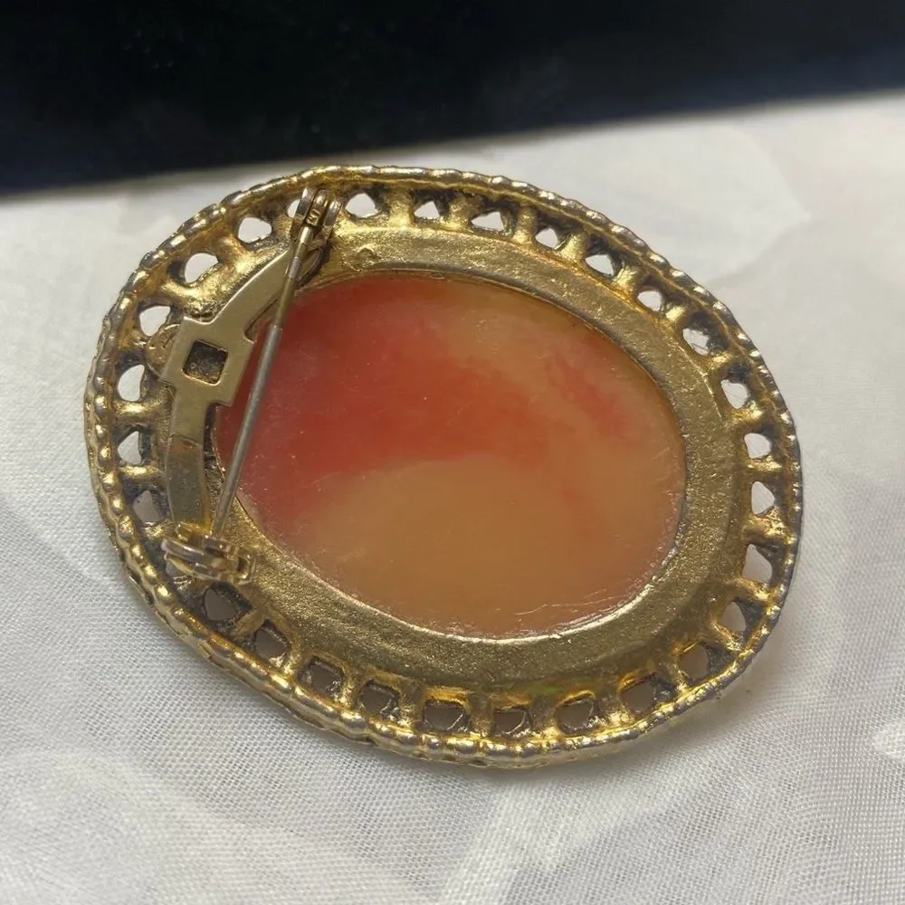 Vintage Carved Celluloid Flower Cameo Brooch